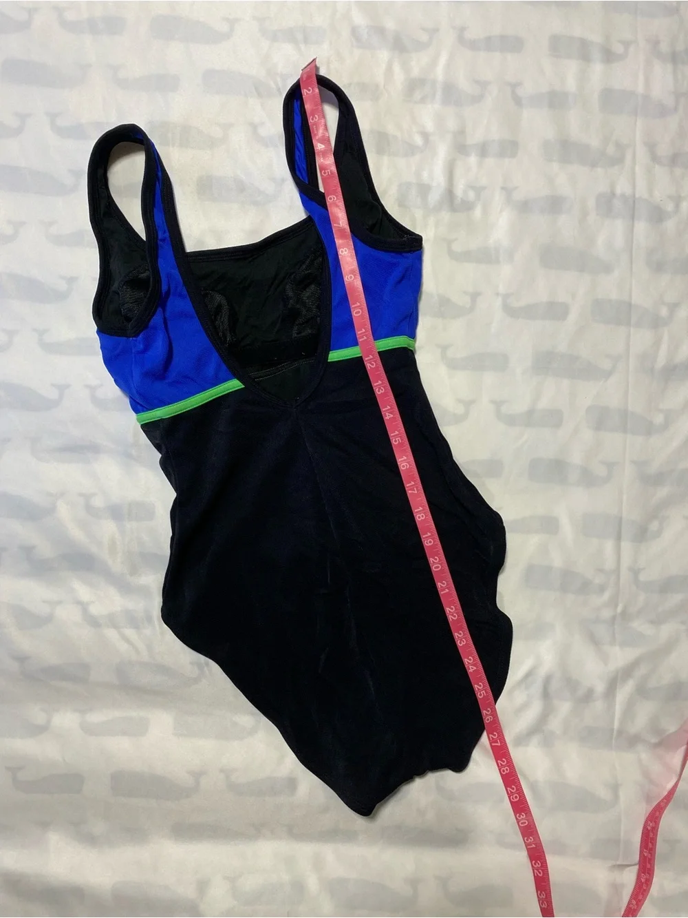 Anne Klein Blue & Black One-Piece Swimsuit with Green Trim
